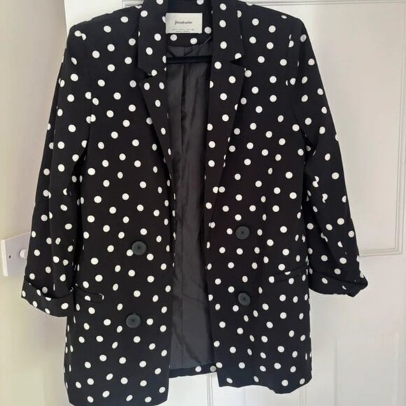 Black and white polka dot cropped sleeve suit jacket - Picture 3 of 6